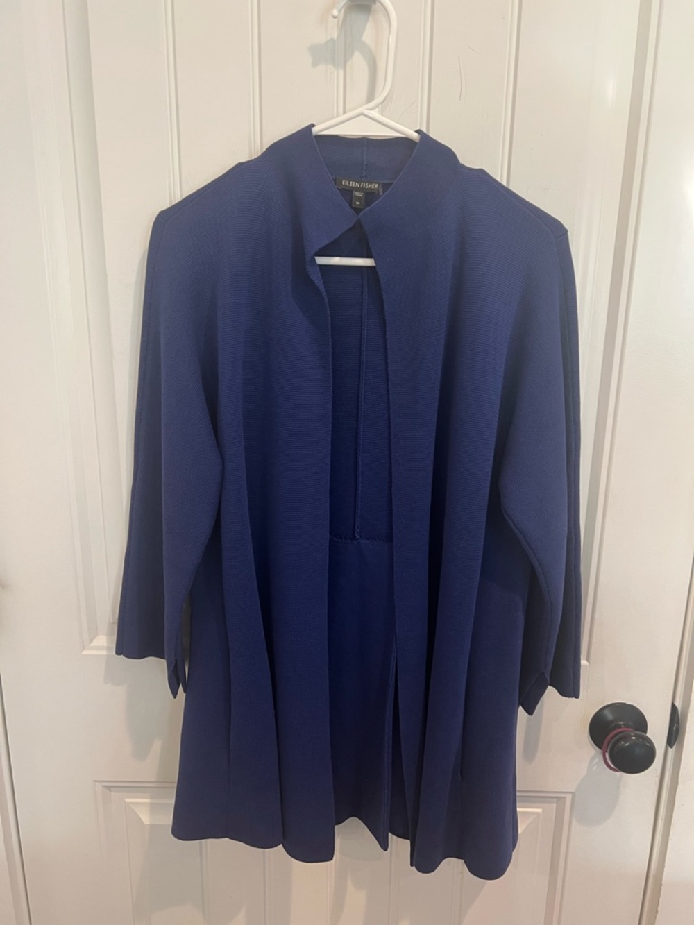 EILEEN FISHER Royal Blue Knit Cardigan blazer M Open Front Pockets